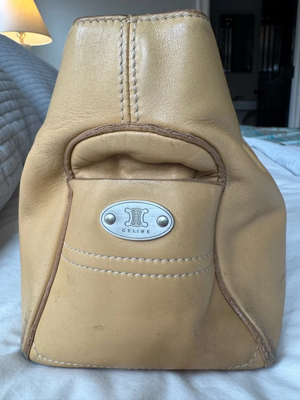 Celine Tan Leather Elegant Top-Handle Shoulder Bag - Picture 2 of 6